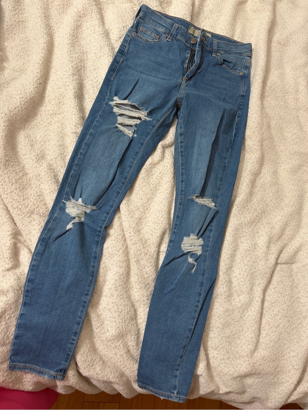 TOPSHOP MOTO LEIGH Women's Ripped Skinny Jeans - Blue Distressed Size 26